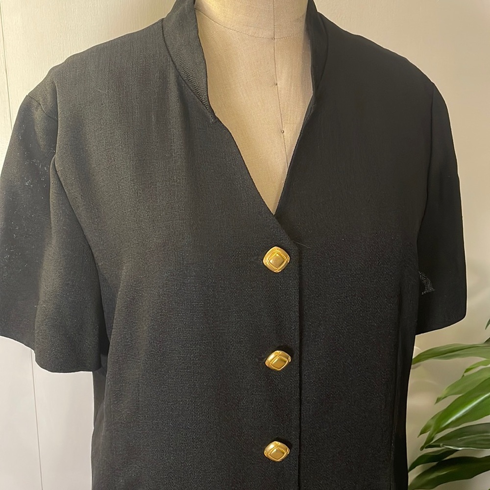 Plaza South short sleeve black maxi dress with gold buttons - Picture 2 of 6